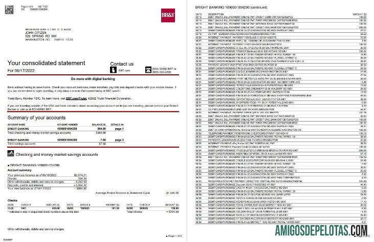 USA Washington BB&T Bank 5 PAGES modelo